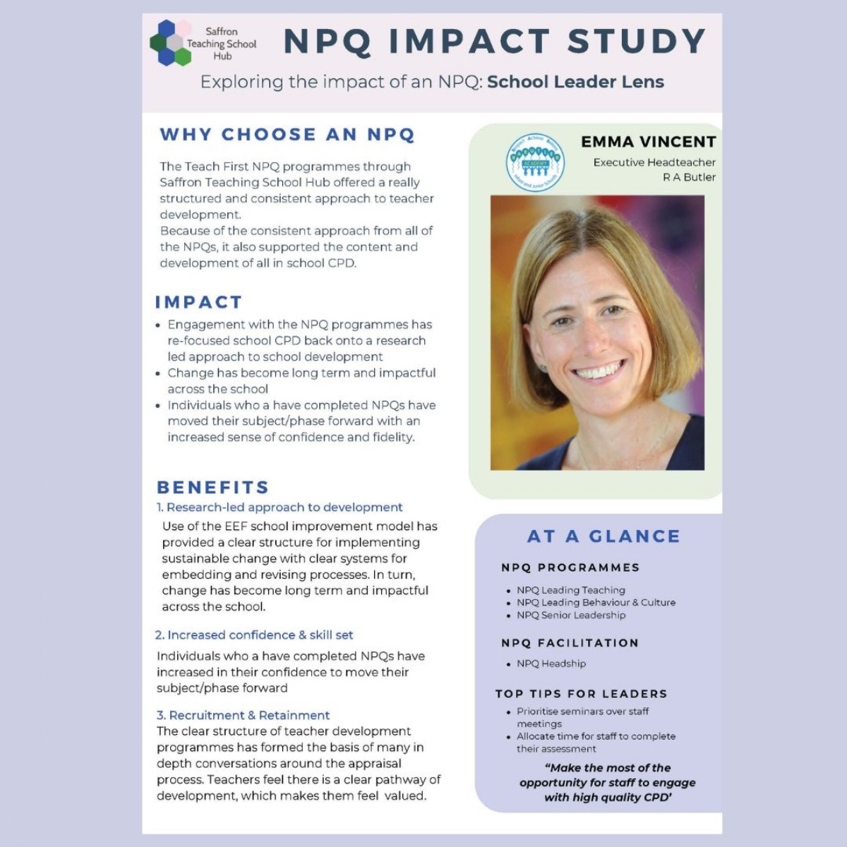 Saffron Teaching School Hub - Measuring the impact of an NPQ